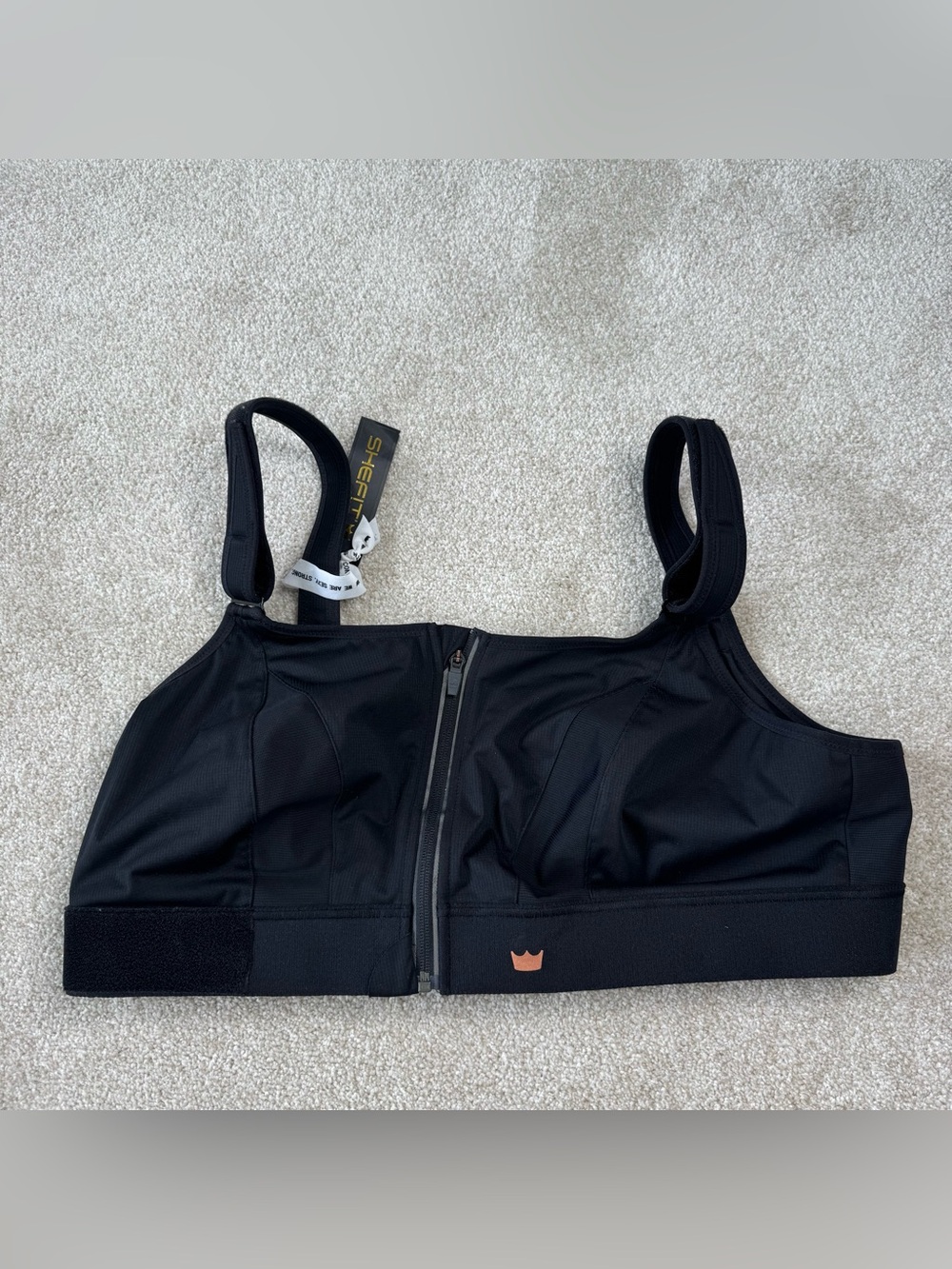SHEFIT Black Front-Zip High-Impact Sports Bra 4 luxe